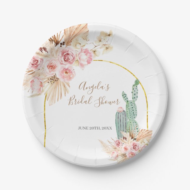 Boho Cactus Pink Blume Paper Tellers Pappteller (Vorderseite)