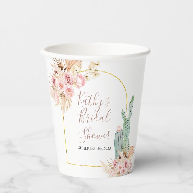 Boho Cactus Pink Blume Whitepaper Cups Pappbecher (Vorderseite)