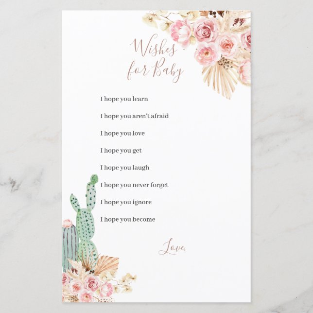 Boho Cactus Pink Blume wünscht sich ein Baby Game (Vorderseite)