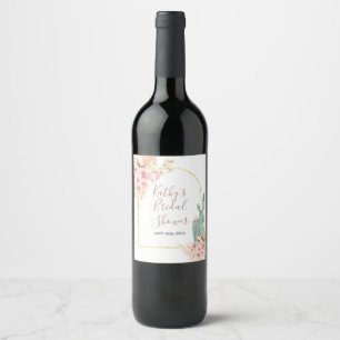 Boho Cactus Rose Floral Vin Étiquette bouteille
