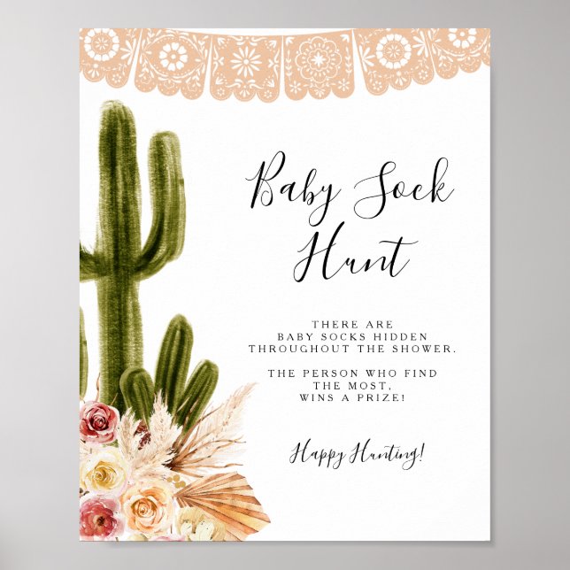 Boho Cactus Taco über Liebe Baby Sock Hunt Poster (Vorne)