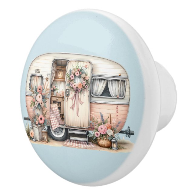 Boho Camper mit Blumenreath und Pastellen Pink Keramikknauf (Rechts)