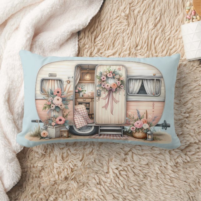 Boho Camper mit Blumenreath und Pastellen Pink Lendenkissen (Decke)