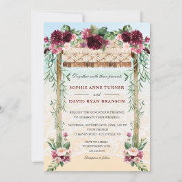 Boho Canopy Burgundy Floral Beach Maui Wedding Einladung
