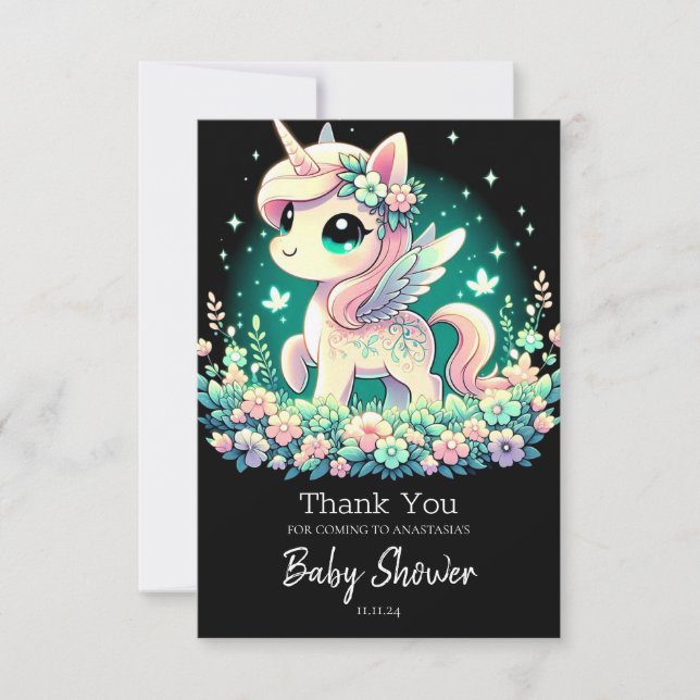 Boho Cartoon Unicorn Kinderdusche Dankeskarte (Vorderseite)