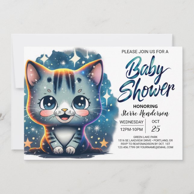 Boho Cat Custom Boy Baby Dusche Einladung (Vorderseite)