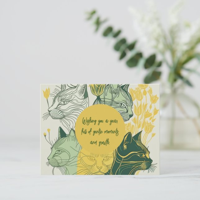 Boho Cat Lover Birthday Postkarte (Stehend Vorderseite)