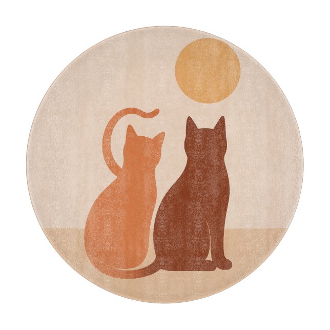 Boho Cats Sunset Wüste Round Cutting Board Schneidebrett (Vorderseite)