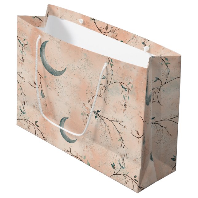 Boho-Celestial-Blumen-Mond-Muster (3) Große Geschenktüte (Vorderseite Schrägansicht)