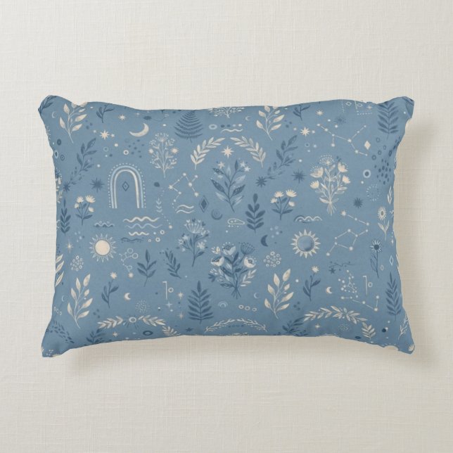 Boho Celestial Botanical Dusty Blue Gemütlich Dekokissen (Vorderseite)