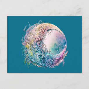 Boho Celestial Crescent Moon Green Halloween Feiertagspostkarte