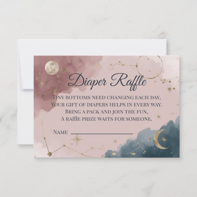 Boho Celestial Diaper Raffle Card | Gold Moon Dankeskarte (Vorderseite)