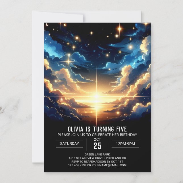 Boho Celestial Digital Geburtstag Einladung (Vorderseite)