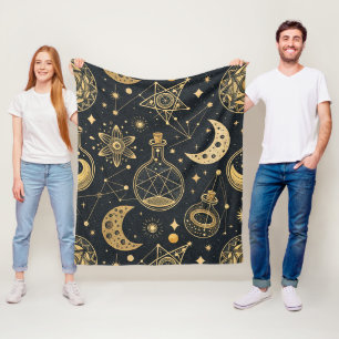 Boho Celestial mit goldenen Alchemie-Symbolen Fleecedecke
