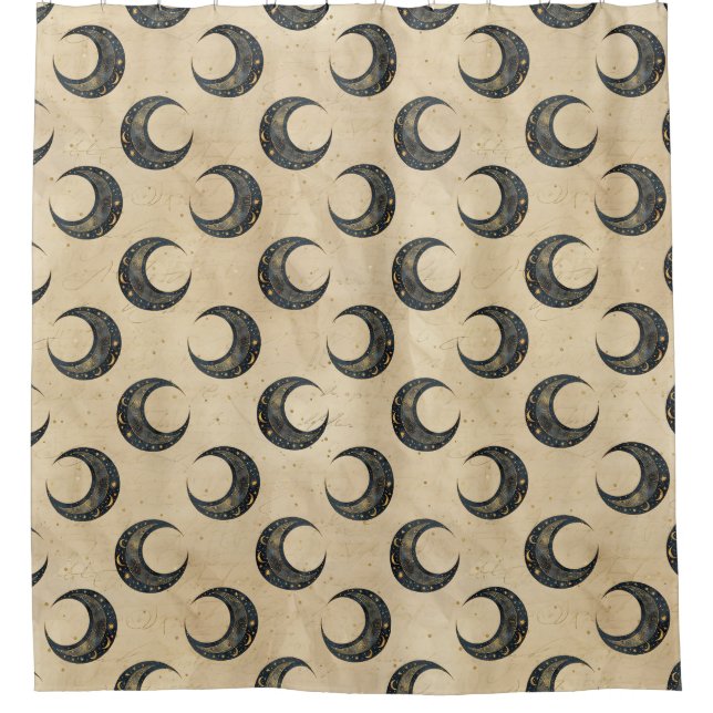 Boho Celestial Mond Goldmuster Duschvorhang (Vorderseite)