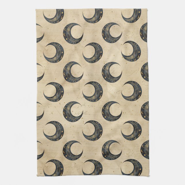 Boho Celestial Mond Goldmuster Geschirrtuch (Vertikal)