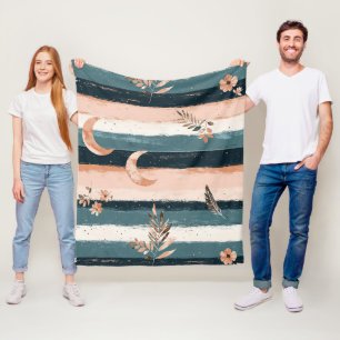 Boho Celestial Mond Streifen in Erdtönen Fleecedecke