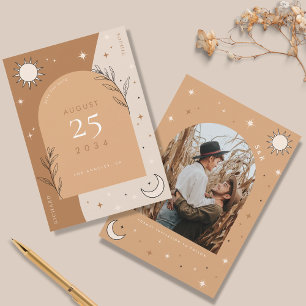 Boho Celestial Moon und Sun Mystic Foto Wedding Save The Date