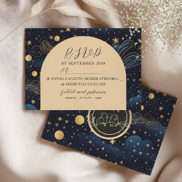 Boho Celestial Night Wedding RSVP Card Karte