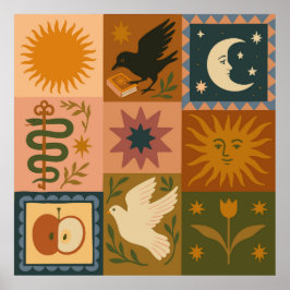 Boho Celestial | Retro Sun & Moon Poster