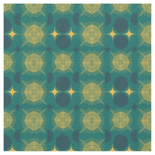 Boho Celestial Sun Moon Aquamarines Muster Stoff (Nahaufnahme)