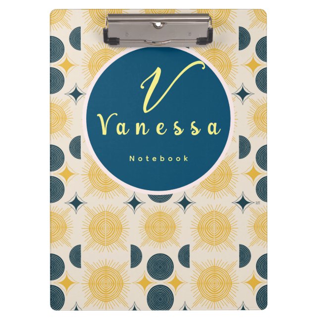 Boho Celestial Sun Moon Monogram Script Klemmbrett (Vorderseite)