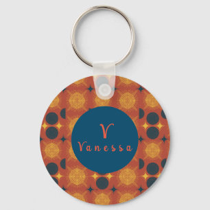 Boho Celestial Sun Moon Monogram Script Schlüssela Schlüsselanhänger