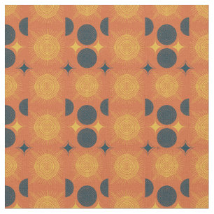 Boho Celestial Sun Moon Orange Pattern Stoff