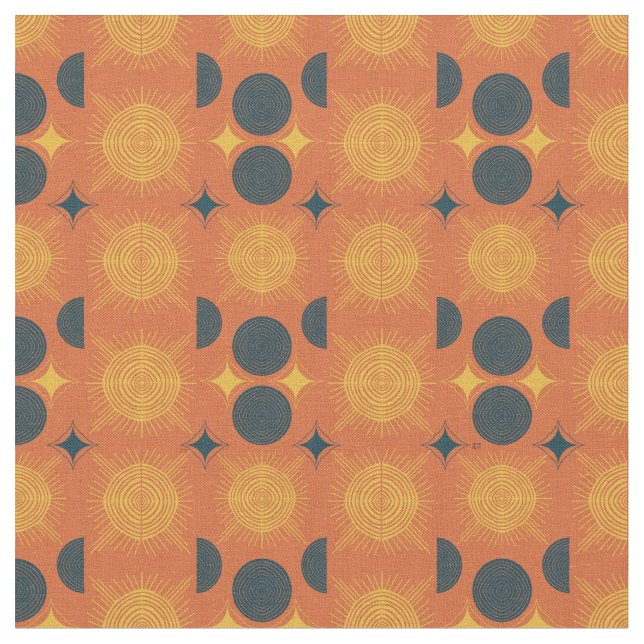 Boho Celestial Sun Moon Orange Pattern Stoff (Nahaufnahme)