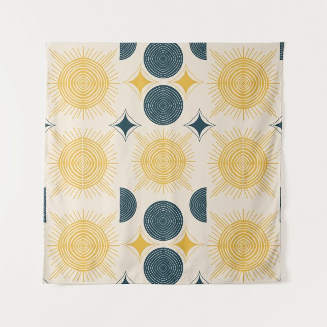 Boho Celestial Sun Moon Pattern Wandteppich (Vorderseite)