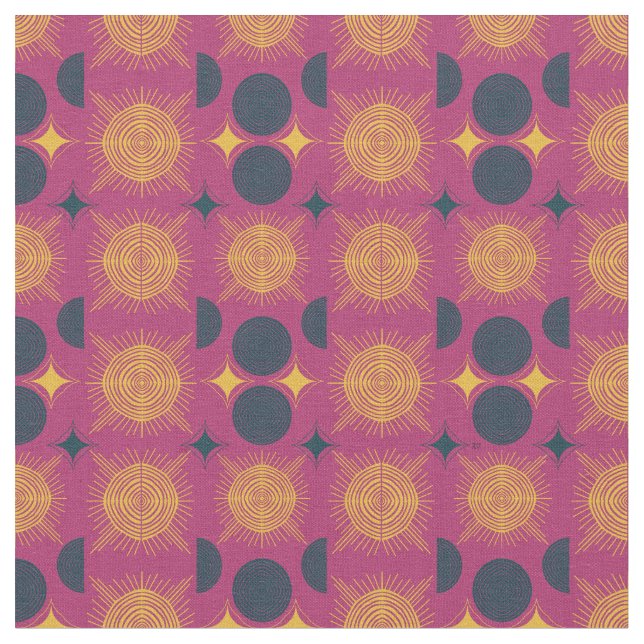 Boho Celestial Sun Moon Pink Muster Stoff (Nahaufnahme)