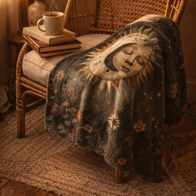 Boho Celestial Sun Moon Wildflower Garden Fleecedecke (Von Creator hochgeladen)