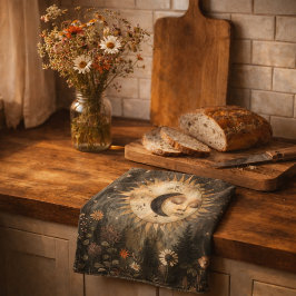 Boho Celestial Sun Moon Wildflower Garden Geschirrtuch