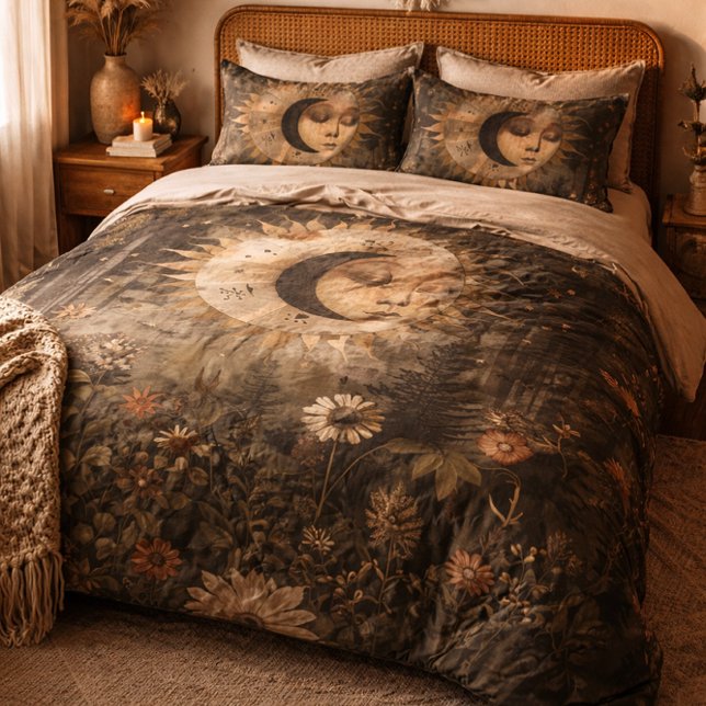 Boho Celestial Sun Moon Wildflower Garden Kissenbezug (Von Creator hochgeladen)