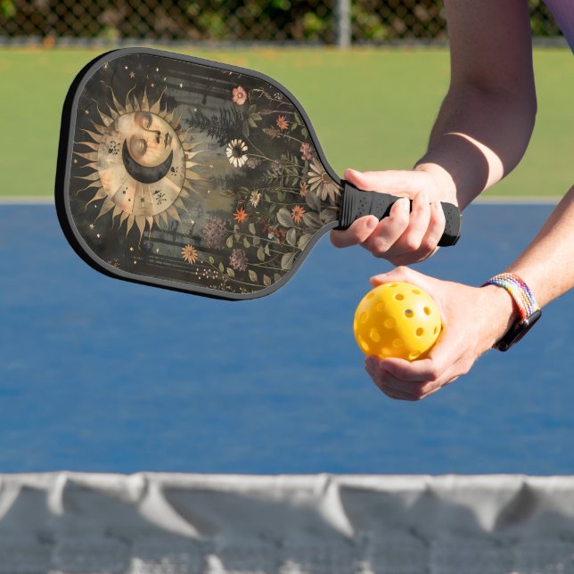 Boho Celestial Sun Moon Wildflower Garden Pickleball Schläger (InSitu)