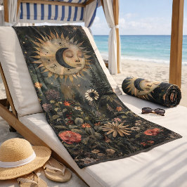 Boho Celestial Sun Moon Wildflower Garden Strandtuch