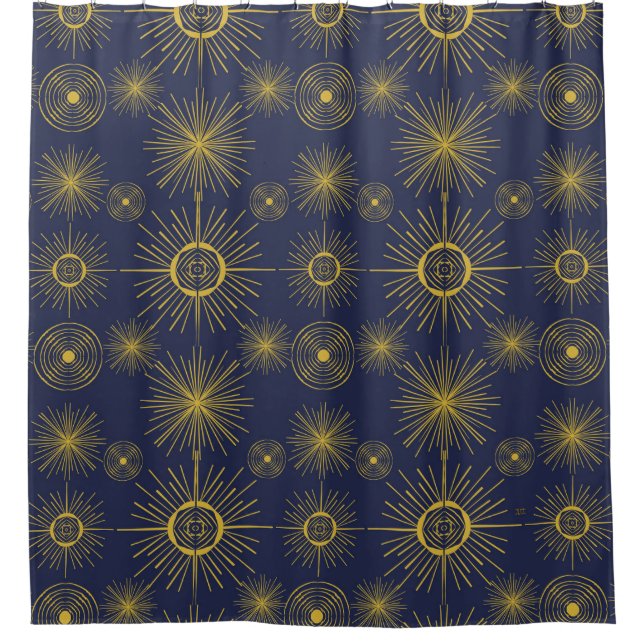 Boho Celestial Sun Stars Blue Pattern Duschvorhang (Vorderseite)