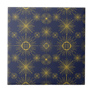 Boho Celestial Sun Stars Blue Pattern Fliese