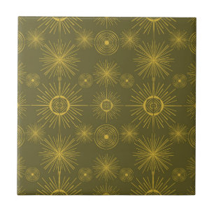 Boho Celestial Sun Stars Green Pattern Fliese