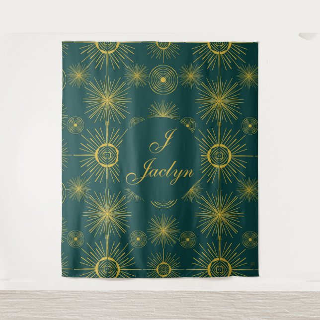 Boho Celestial Sun Stars Personalisiert Aquamarin Wandteppich (Vorderseite)