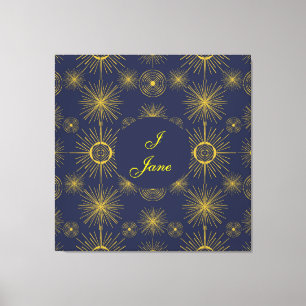 Boho Celestial Sun Stars Personalisiert Blue Leinwanddruck