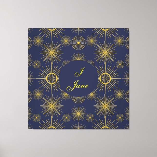 Boho Celestial Sun Stars Personalisiert Blue Leinwanddruck (Vorderseite)