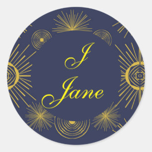 Boho Celestial Sun Stars Personalisiert Blue Runder Aufkleber
