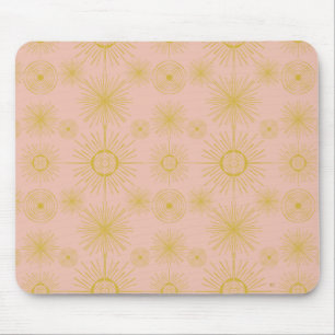 Boho Celestial Sun Stars Pink Pattern Mousepad