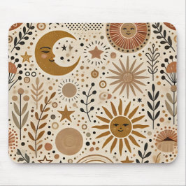 Boho Celestial Sun und Moon Pattern Mousepad