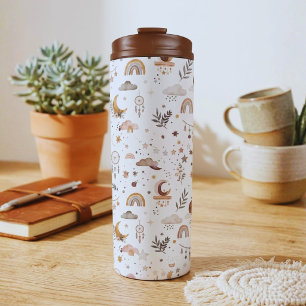 Boho Celestial Tumbler Neutrale Monde und Sterne Thermosbecher