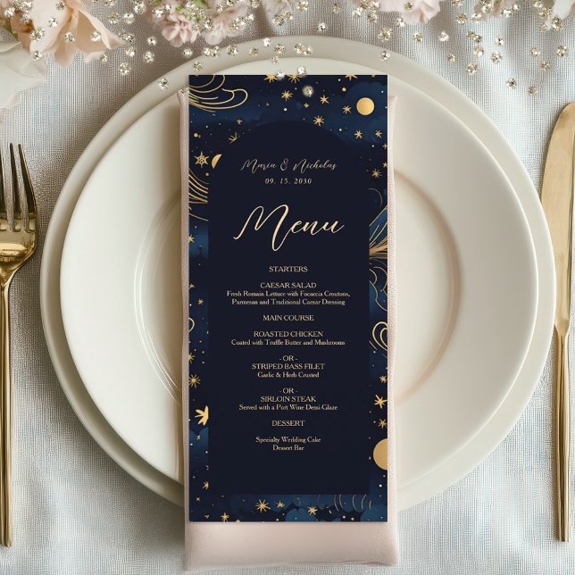 Boho Celestial Wedding Menu Card Menükarte (Von Creator hochgeladen)