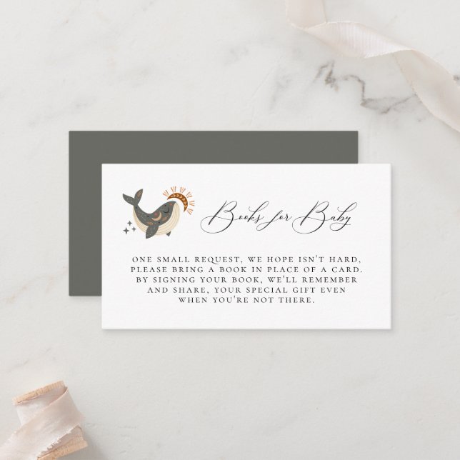 Boho Celestial Whale Book Request Enclosure Card Platzkarte (Vorderseite/Rückseite Beispiel)