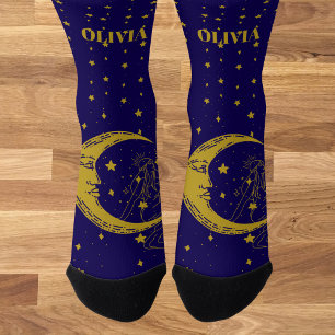 Boho Celestial Woman Whimsical Moon Stars Socken