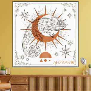 Boho-Chamäleon Sonne und Sterne Reptilien Kunst Leinwanddruck